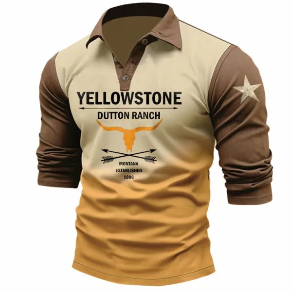 Мужская футболка-поло с длинным рукавом Vintage Yellowstone Stars Colorblock Повседневные топы Коричневый