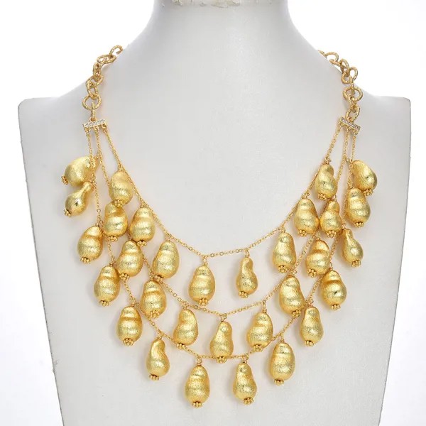 GG Jewelry 3 ряда Позолоченные матовые каплевидные бусины многокруговое ожерелье цепь ожерелье подвеска ручной работы для женщин