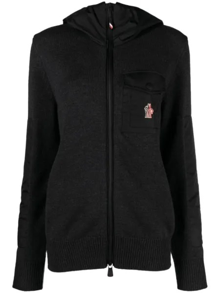 Moncler Grenoble кардиган с капюшоном и нагрудным карманом, серый