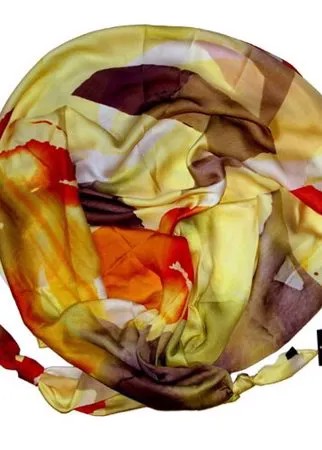 Шарф женский весенний, вискоза, шёлк, полиэстер, жёлтый, коричневый, бежевый, двойной шарф-долька Оланж Ассорти серия Марокко с узелками