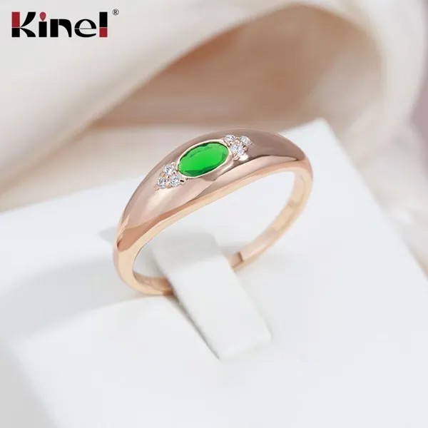 Kinel Блестящие зеленые кольца из циркона для женских свадебных украшений невесты