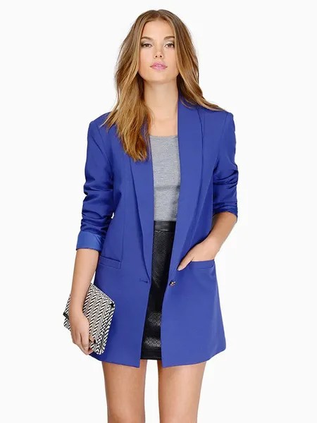 Milanoo Long Blazer Jacket Buttons Pockets Casual Blazer For Women