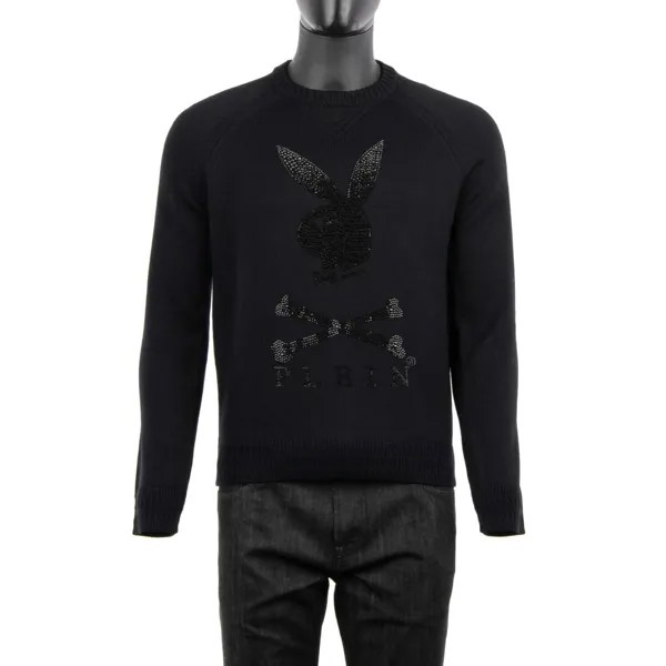 Шерстяной свитер Philipp Plein X Playboy с логотипом Crystals Bunny, черный 08389