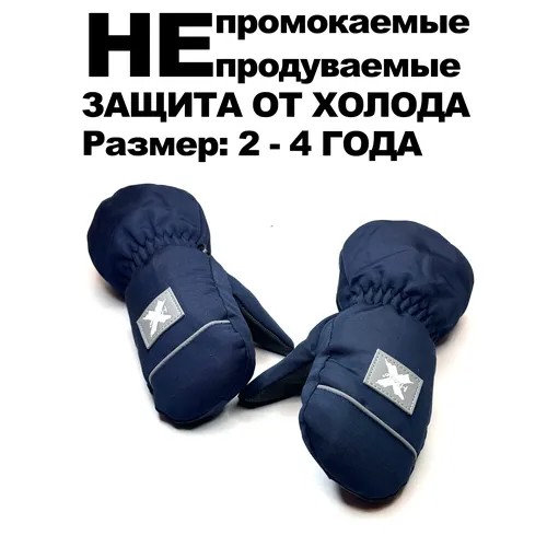 Варежки  для мальчиков, размер 2-4 года, темно-синий