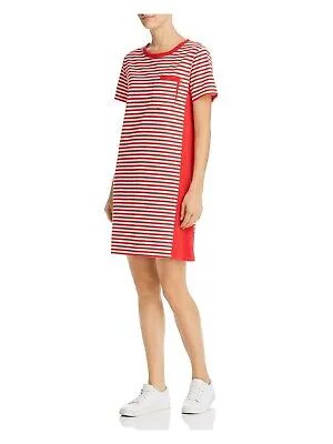 CURRENT/ELLIOTT Женское красное полосатое короткое прямое платье с коротким рукавом Размер: 2