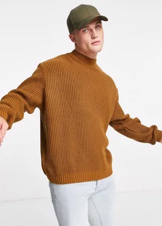 Вязаный в рубчик свитер в стиле oversized с высоким воротником в горчичном цвете ASOS DESIGN-Желтый