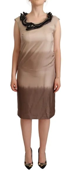 Платье-футляр BALLANTYNE Коричневое миди без рукавов с бахромой, интарсия IT42/US8/M $900
