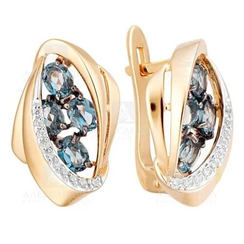 Серьги АЛЕКСАНДРА, красное золото, 585 проба, агат, фианит