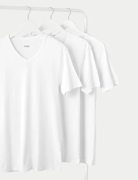 3 шт., жилеты-футболки с V-образным вырезом из чистого хлопка Marks & Spencer, белый