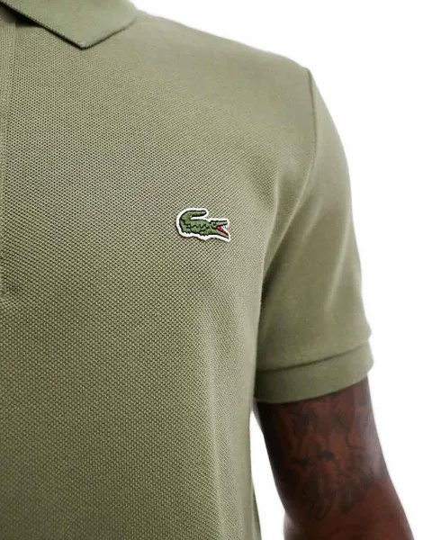 Рубашка-поло узкого кроя цвета хаки с логотипом Lacoste
