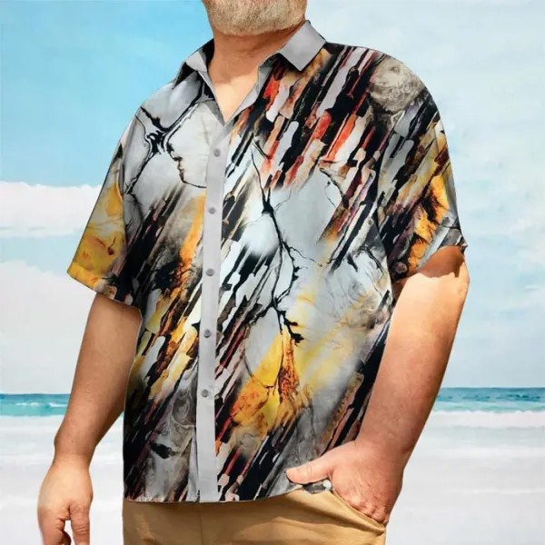 Гавайская мужская повседневная рубашка с коротким рукавом в стиле ретро с принтом