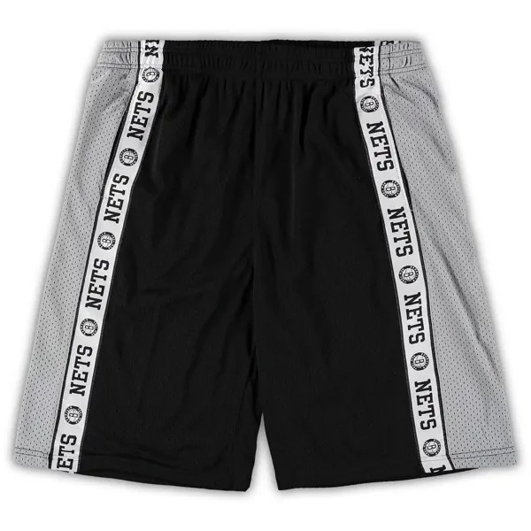 Мужские фирменные шорты из сетки Нью-Джерси черного/серебристого цвета с большой и высокой лентой Fanatics