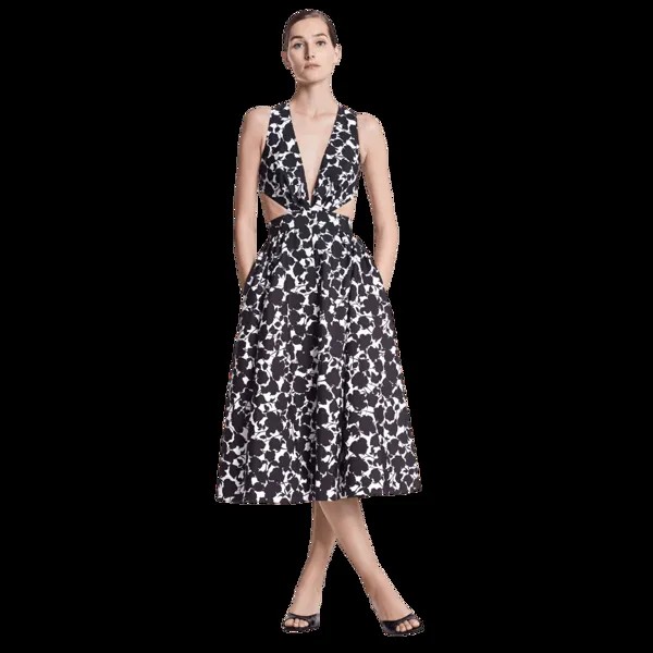 Платье Michael Kors Floral Cotton and Silk Faille Cutout, черно-белый