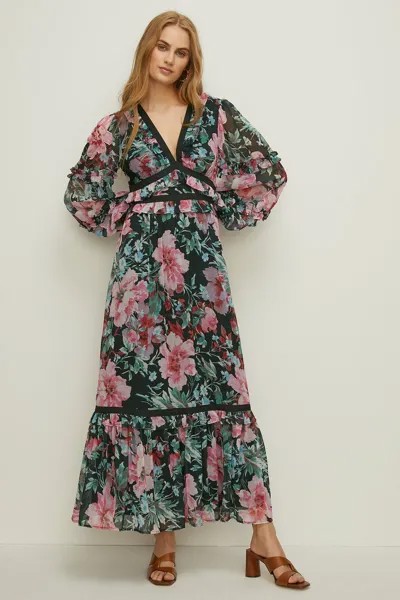 Яркое платье мидакси с оборкой из бисера и цветочным принтом Oasis, мультиколор