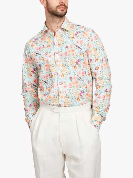 Рубашка с акварельным принтом бабочки Simon Carter, белый/мульти