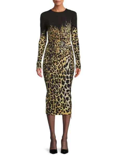 Платье-миди с леопардовым принтом Roberto Cavalli, цвет Black Rum