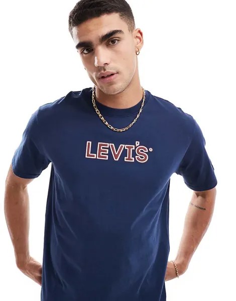 Levi's Темно-синяя футболка свободного кроя и рельефным логотипом