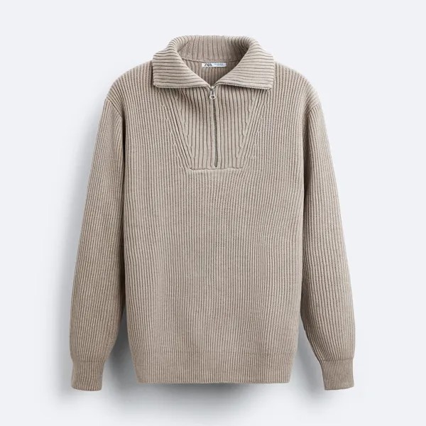 Мужской свитер Zara Zip-collar, песочный/серый