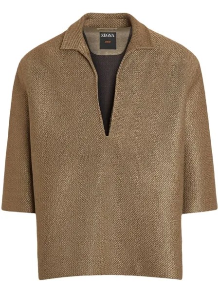 Zegna рубашка поло из смесового шелка, нейтральный цвет