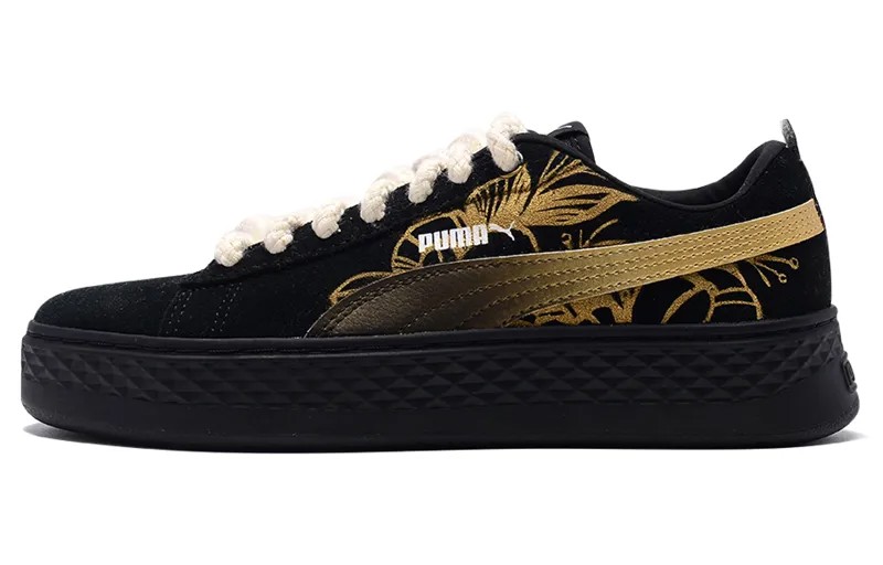 Кроссовки Puma Smash Platform Skateboarding Shoes Women's Low-top Black/gold, черный/золотой