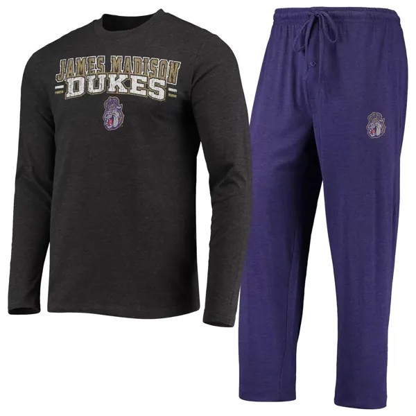 Мужская футболка Concepts Sport фиолетового цвета/темно-серого цвета James Madison Dukes Meter, футболка с длинными рукавами и брюки, комплект для сна