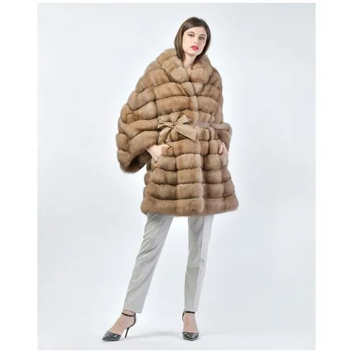 Пальто , соболь, силуэт трапеция, пояс/ремень, размер 42, коричневый