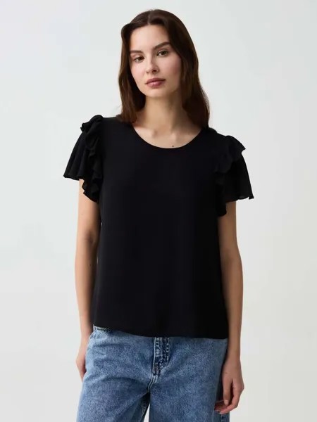 Футболка из крепа с рукавами-бабочками Ovs, цвет black