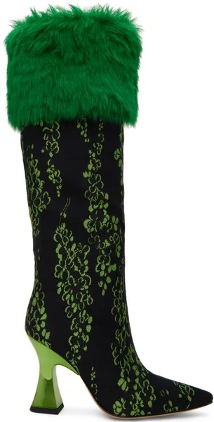 Зелено-черные высокие сапоги с цветочным принтом SHUTING QIU
