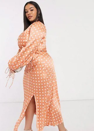 Атласное платье миди в горошек с запахом ASOS DESIGN Curve-Многоцветный
