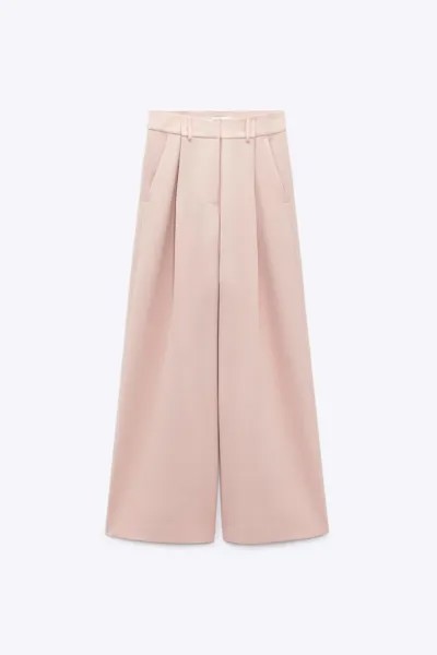 Широкие брюки с вытяжками Zara, бежево-розовый (Размер XL)
