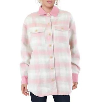 Женская розовая флисовая куртка-рубашка миди в клетку цвета Aqua S BHFO 4509