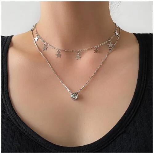 Колье WASABI jewell, кристалл, длина 35 см, серебристый