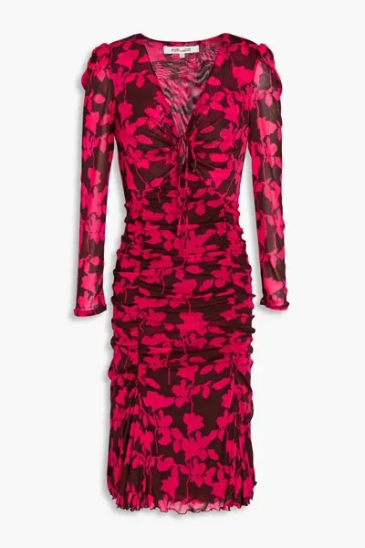 Платье Владимира из эластичного тюля со сборками и принтом Diane Von Furstenberg, фуксия