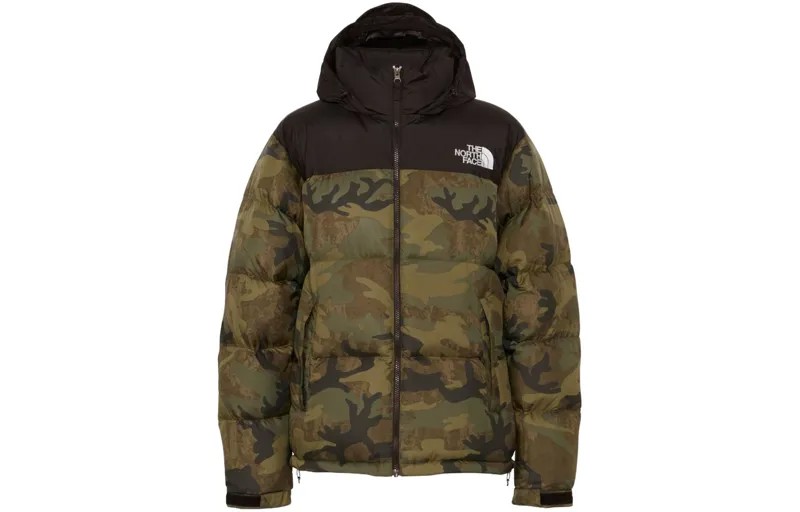 Пуховик мужской зеленый камуфляж The North Face, зеленый