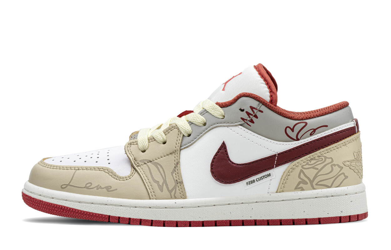 Кроссовки Air Jordan 1 Vintage Basketball Shoes Women's Low-top Grey/beige/red, красный