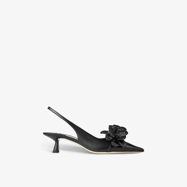 Кожаные туфли на каблуке Amita с цветочным декором Jimmy Choo, черный