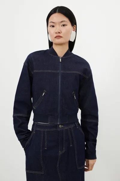 Куртка-бомбер из джинсовой ткани стрейч с эффектом потертости Karen Millen, синий