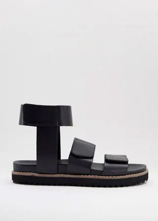 Черные кожаные сандалии с ремешком на щиколотке ASOS DESIGN-Черный