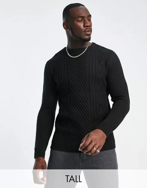 Черный свитер ромбовидной вязки Le Breve Tall