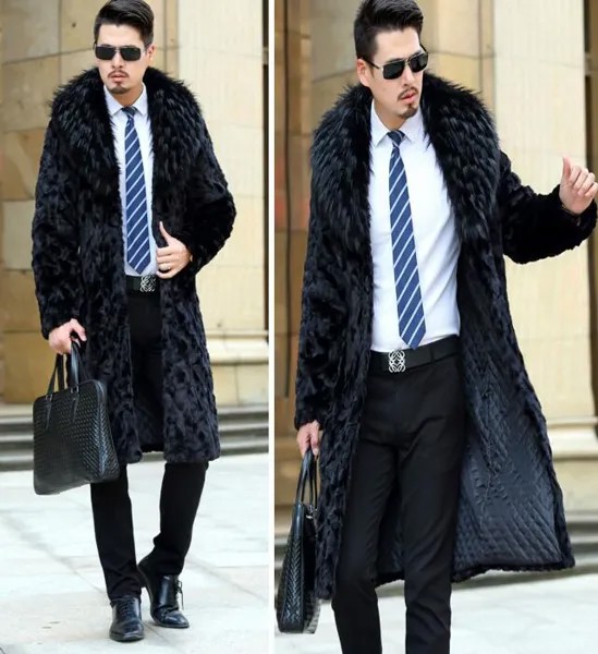 Персонализированная зимняя плотная теплая приталенная одежда, мужская норковая кожаная куртка, меховое кожаное пальто, мужские куртки, мод...