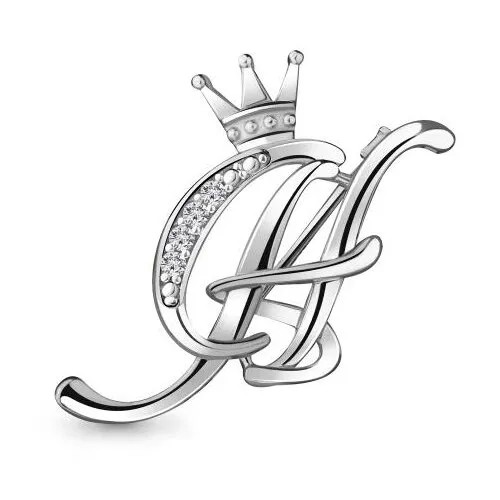 Серебряная брошь-буква Н Aquamarine с фианитом А77336А
