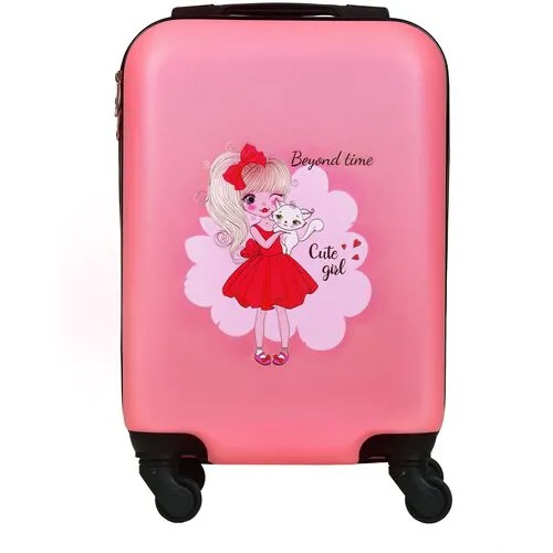 BEYOND TIME V471 розовый чемодан детский Девочка с котенком
