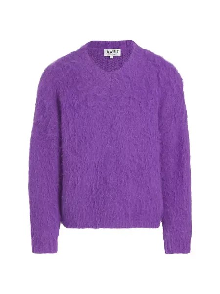 Пушистый шерстяной свитер Aster с v-образным вырезом Áwet, фиолетовый