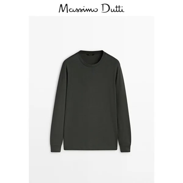 Футболка мужская Massimo Dutti 2024 с длинными рукавами, серый / зеленый
