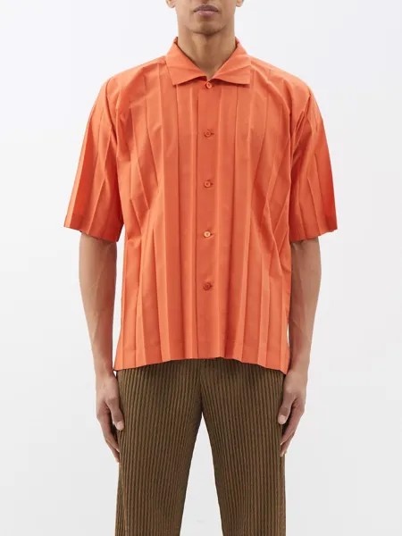 Рубашка с короткими рукавами и техническими складками Homme Plissé Issey Miyake, оранжевый
