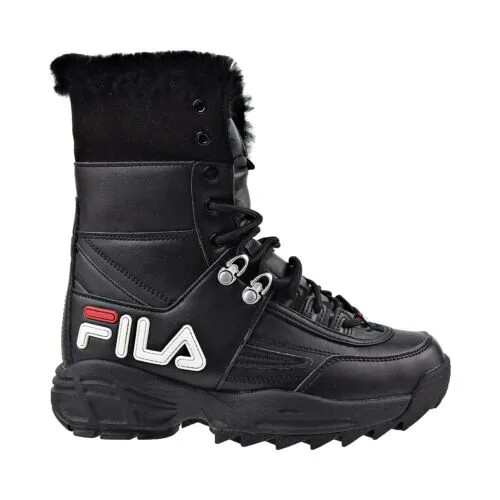 Женские сапоги Fila Disruptor из дубленки черно-бело-красные 5HM00545-014