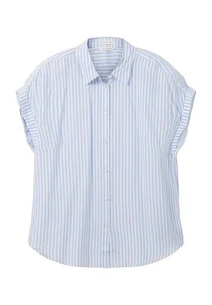 Блуза-рубашка, с коротким рукавом, в полоску, для женщин Tom Tailor, цвет Blue White