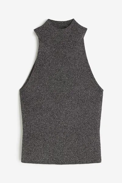 Топ H&M Glittery Mock Turtleneck, черный/серебристый