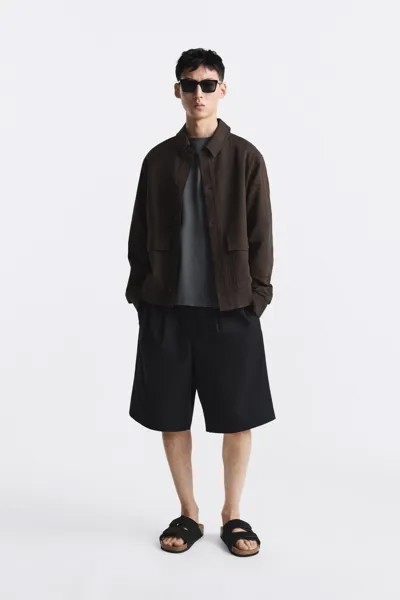 Кожаные сандалии из замши с разделками Zara, черный