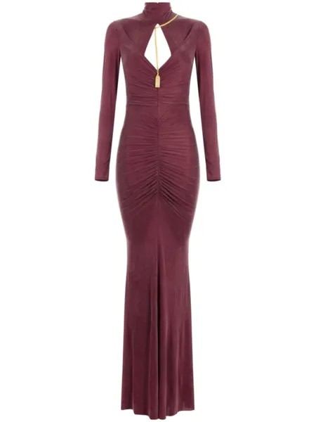 Elisabetta Franchi платье макси со сборками и цепочкой, красный